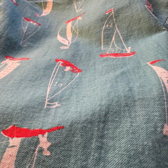 Knitted Dove Blue Retro Sailboat Print Dress sz L - Picture 12 of 12